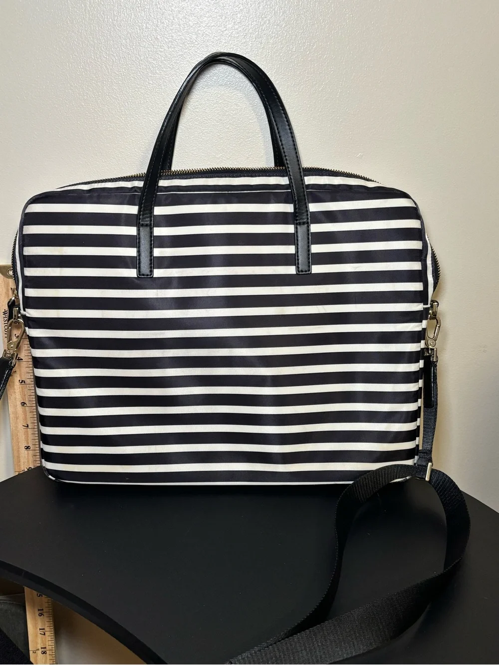 kate spade Black & White Striped womans Briefcase/laptop carrier